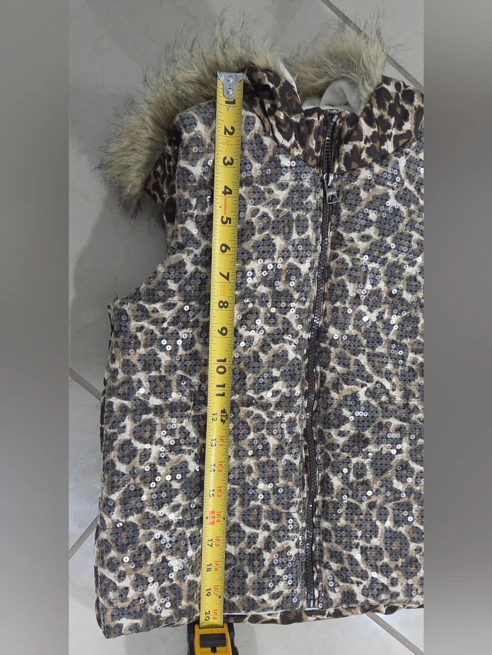 The Children’s Place Girls Vest L 10/12 Brown Leopard Sequin Y2K Glam